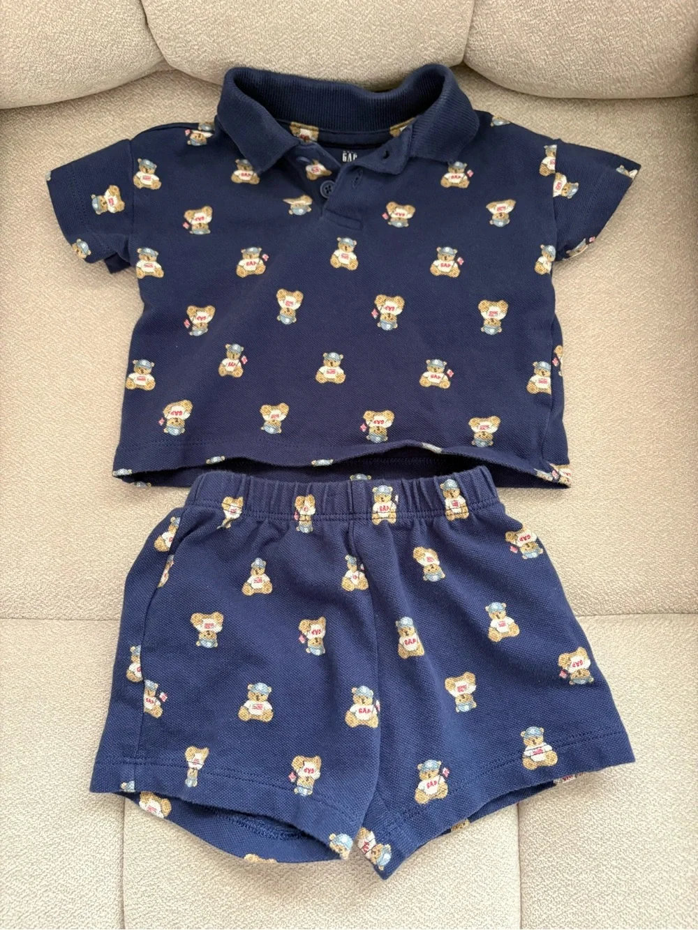 GAP Navy Bear Print Polo & Shorts Set